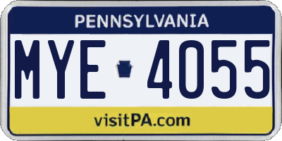 PA license plate MYE4055