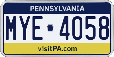 PA license plate MYE4058