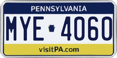 PA license plate MYE4060