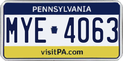 PA license plate MYE4063