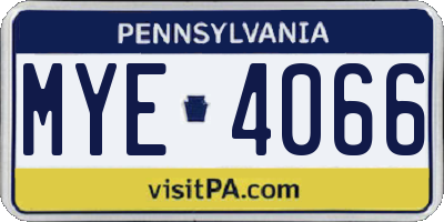 PA license plate MYE4066