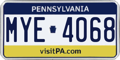 PA license plate MYE4068