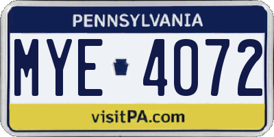 PA license plate MYE4072