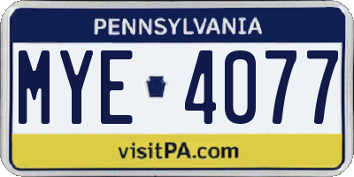 PA license plate MYE4077