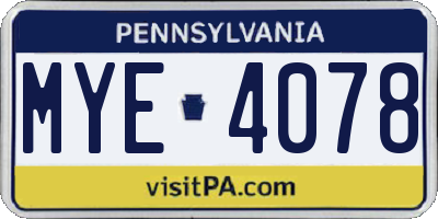 PA license plate MYE4078
