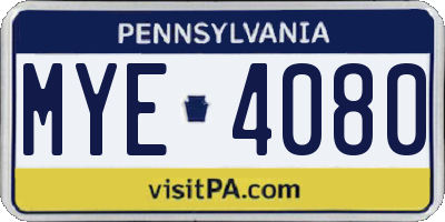 PA license plate MYE4080