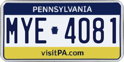 PA license plate MYE4081