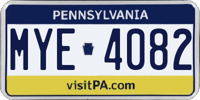 PA license plate MYE4082