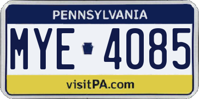 PA license plate MYE4085
