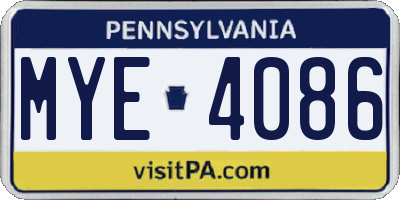 PA license plate MYE4086