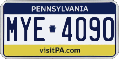 PA license plate MYE4090