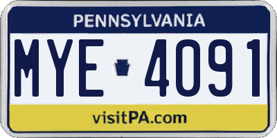 PA license plate MYE4091