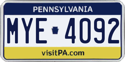PA license plate MYE4092