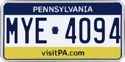 PA license plate MYE4094