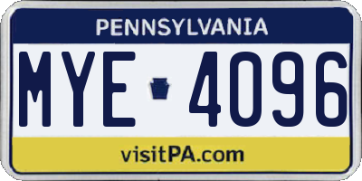 PA license plate MYE4096