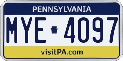 PA license plate MYE4097