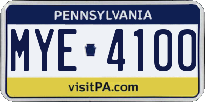 PA license plate MYE4100