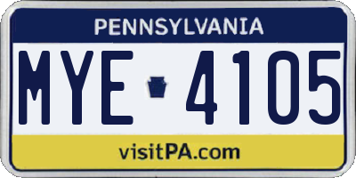 PA license plate MYE4105