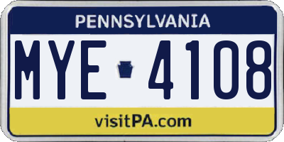 PA license plate MYE4108