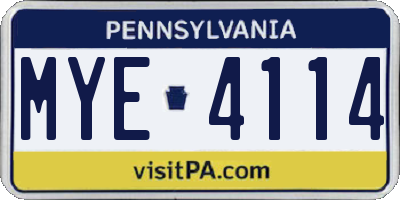 PA license plate MYE4114