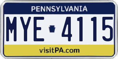 PA license plate MYE4115