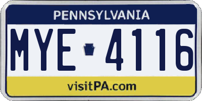 PA license plate MYE4116