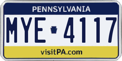 PA license plate MYE4117