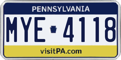 PA license plate MYE4118