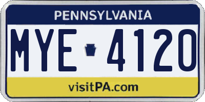 PA license plate MYE4120