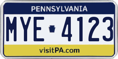 PA license plate MYE4123