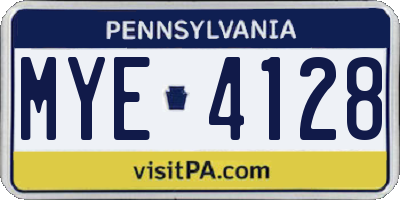 PA license plate MYE4128
