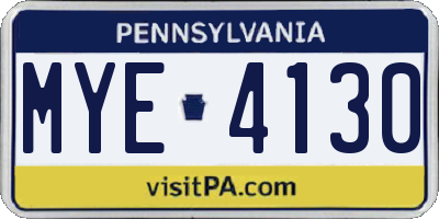 PA license plate MYE4130