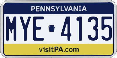 PA license plate MYE4135