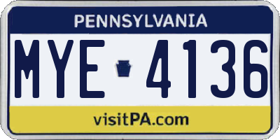 PA license plate MYE4136