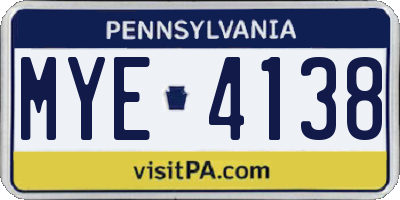 PA license plate MYE4138