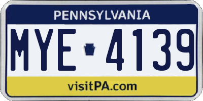 PA license plate MYE4139