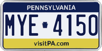PA license plate MYE4150
