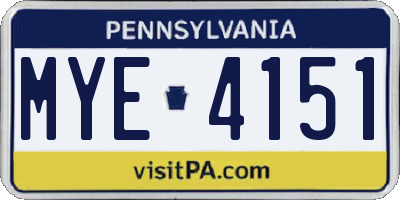 PA license plate MYE4151