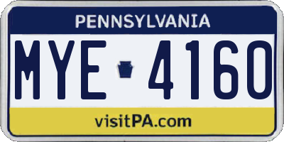 PA license plate MYE4160