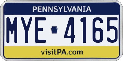 PA license plate MYE4165