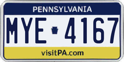 PA license plate MYE4167