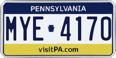 PA license plate MYE4170