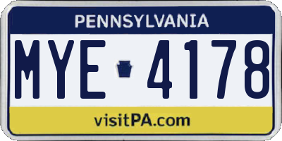 PA license plate MYE4178