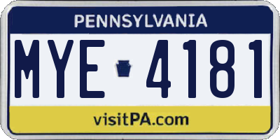 PA license plate MYE4181