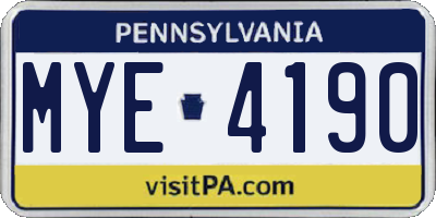 PA license plate MYE4190