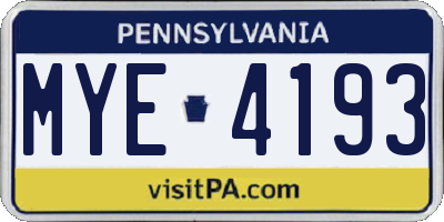 PA license plate MYE4193