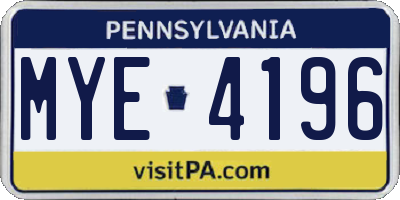 PA license plate MYE4196