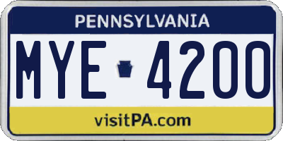 PA license plate MYE4200