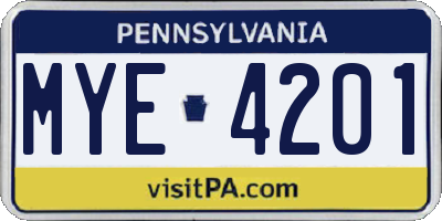 PA license plate MYE4201