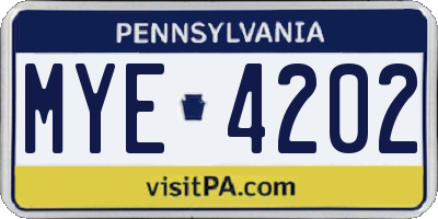 PA license plate MYE4202